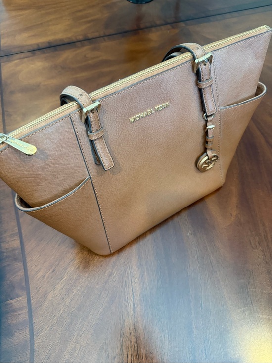 Michael Kors Handbags - Michael Kors Brown Saffiano Leather Tote with Gold Hardware
